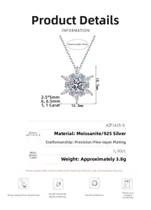 Detail view of 925 silver moissanite necklace with dimensions and technical specifications