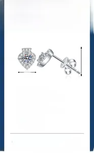 Detailed view of heart-shaped moissanite stud earrings in S925 sterling silver