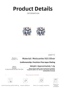 Macro shot of 925 sterling silver moissanite stud earrings in classic four-claw setting
