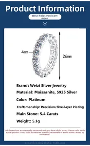 Detail of 5.4ct moissanite eternity ring band in S925 sterling silver platinum plating