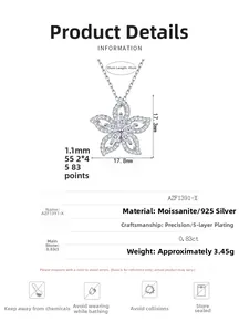 Détails du pendentif fleur en moissanite argent 925 avec dimensions et caractéristiques