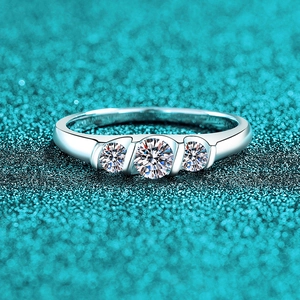 925 Sterling Silver Moissanite Ring For Women Three Stone Wave Design Commuter Style Polished Finger Ring Wedding Jewelry Gift