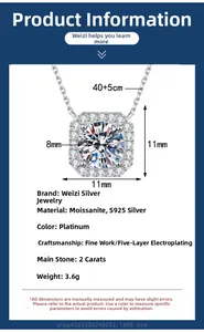 Macro view of 2ct Moissanite pendant with classic octagonal halo in S925 silver