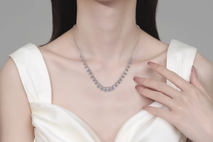 Elegant S925 sterling silver moissanite necklace displayed on a model's neck