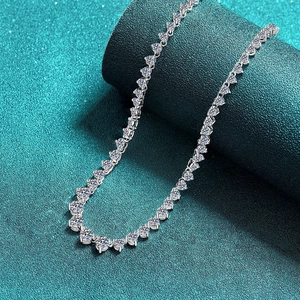 Elegant S925 sterling silver tennis necklace featuring heart-cut moissanite diamonds