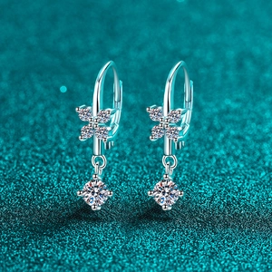 925 Sterling Silver Moissanite Butterfly Tassel Dangle Earrings For Women Elegant Butterfly Stud Earrings Round Cut Moissanite Jewelry Gift