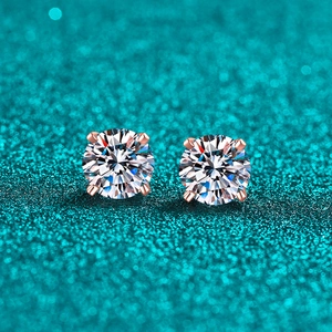 925 Sterling Silver Moissanite Zirconia Stud Earrings For Women Champagne Gold Plated Round Cut Four-Prong Jewelry