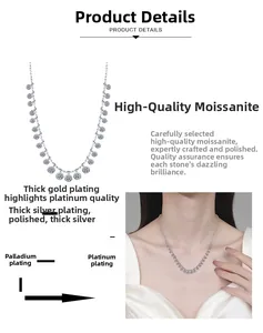 Detail of S925 sterling silver moissanite necklace with multi-layer plating and luxury finish