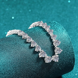 Luxurious S925 sterling silver tennis necklace with full moissanite stones and claw setting