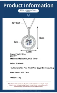 S925 sterling silver necklace with detailed dimensions of 50 carat Moissanite pendant