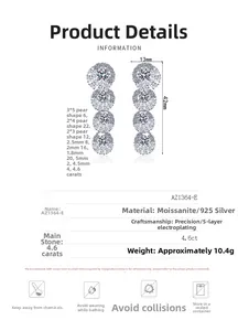 Detailed dimension guide for long S925 sterling silver moissanite tassel earrings