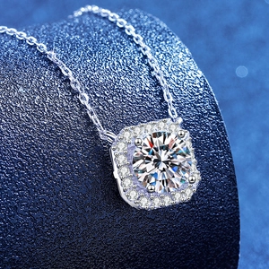 S925 sterling silver necklace featuring a 2-carat Moissanite solitaire pendant with halo