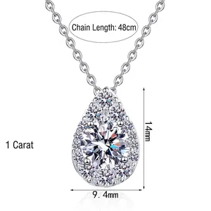 Elegant S925 sterling silver pear-shaped moissanite pendant necklace for women