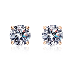 Elegant 925 sterling silver four-prong champagne gold moissanite stud earrings in a pair