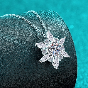 Exquisite S925 sterling silver moissanite heart snowflake pendant necklace with chain