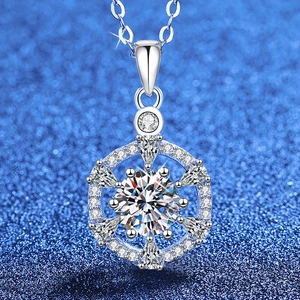925 Sterlingsilber Schneeflocke Kompass Halskette Moissanit Strass Eingelegter Schmuck Für Damen Weihnachtsgeschenk Elegant