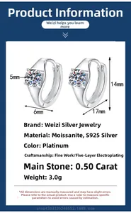 Spécifications détaillées des boucles d'oreilles Moissanite en argent S925 de 0,5ct