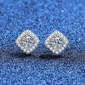 925 Sterling Silver Moissanite Stud Earrings For Women Square Halo Earring Jewelry With GRA Certificate Luxury Gift