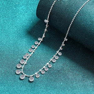 Sparkling S925 sterling silver tassel necklace with round moissanite pendants for women