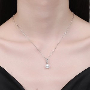 S925 sterling silver infinity moissanite necklace with pearl pendant on model