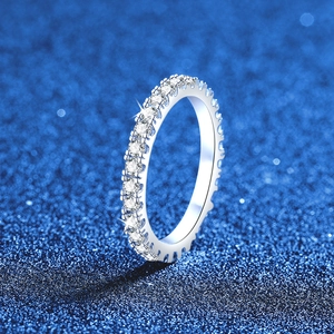 S925 Sterling Silver Moissanite Eternity Ring Round Cut Pave Full Diamond Wedding Band Minimalist Elegant Women Jewelry
