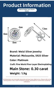 Gros plan de boucles d'oreilles Moissanite 0,3 ct en argent 925 avec texture tressée