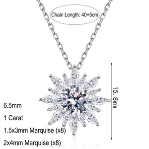 Collana Girasole in Argento S925 con Moissanite da 1 Carato e un Ciondolo da 15,8mm