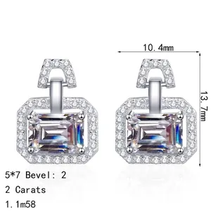 Κομψά σκουλαρίκια S925 ασήμι 2ct moissanite με ορθογώνιες πέτρες 5x7mm και κούμπωμα
