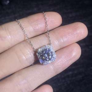 Elegant s925 silver necklace with 2-carat moissanite pendant in square halo setting