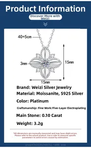 Size chart showing S925 sterling silver four-leaf clover pendant necklace dimensions