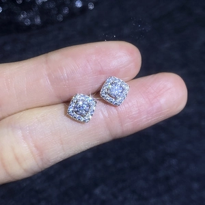 Square halo stud earrings in S925 sterling silver with sparkling moissanite stones