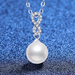 Elegant Infinity Symbol Necklace 925 Sterling Silver With Moissanite And White Artificial Pearl Clavicle Chain For Women Jewelry