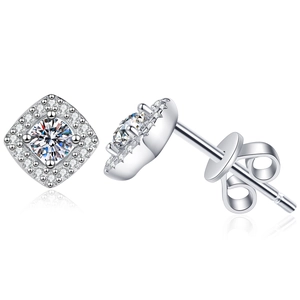 S925 sterling silver moissanite stud earrings with a halo square diamond design