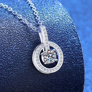 Elegant S925 sterling silver moissanite necklace with a sparkling pave-set double ring
