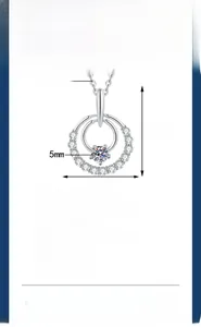 Detail of 925 silver double ring necklace with moissanite pendant and dimension specs