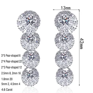 Luxurious S925 sterling silver drop earrings with moissanite tassels for party