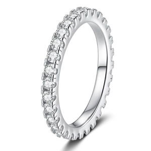 Sparkling S925 sterling silver eternity ring featuring full Moissanite pavé diamonds