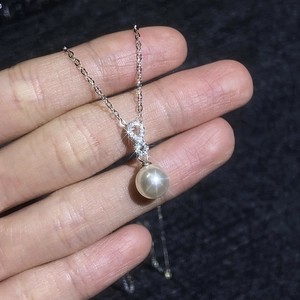 S925 sterling silver infinity necklace with moissanite and a lustrous pearl pendant