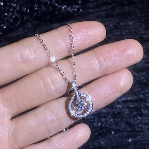 Moissanite S925 sterling silver star-trail double-ring necklace with dancing diamond pendant