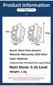 Detailed size and material technical specifications for S925 silver Moissanite earrings