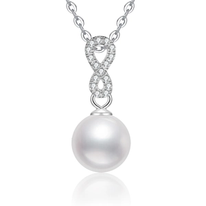 Elegant s925 silver infinity necklace featuring a lustrous white pearl and moissanite