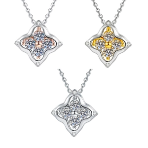 S925 Sterling Silver Moissanite Four-Leaf Clover Necklace For Women Rose Gold White Gold Plated Sparkling Clavicle Chain