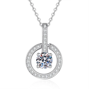 Moissanite S925 sterling silver orbital circle necklace with brilliant center stone