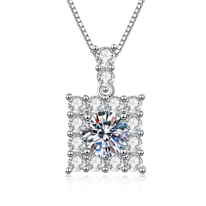 Elegant S925 sterling silver square sugar moissanite pendant necklace with silver chain