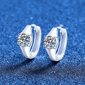 Boucles d'Oreilles Créoles en Argent Sterling 925 Moissanite pour Femmes Brillant Coupe Ronde Incrusté Bijoux Cadeau
