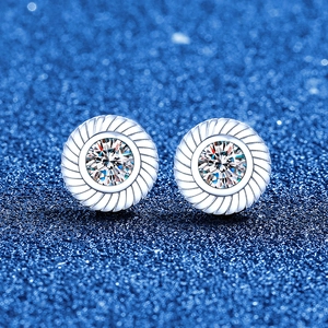 Boucles d'Oreilles Clous en Argent Sterling 925 Moissanite Français Vintage pour Femmes Rétro Corde Tressée Torsion Géométrique Ronde Incrustée Bijoux Cadeau