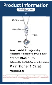 Macro shot showing 1 carat moissanite pendant dimensions and S925 silver attributes