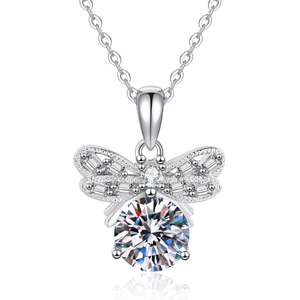 Elegant s925 silver bow pendant necklace featuring a brilliant round moissanite stone