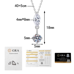 Detail of S925 silver necklace with marquise moissanite and GRA certificate set