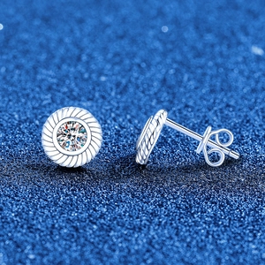 Boucles d'oreilles vintage en argent 925 moissanite avec motif tissé et pierres rondes